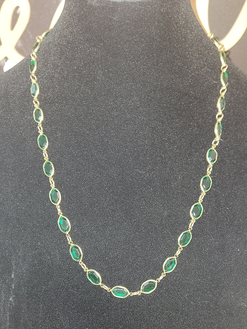 Vintage Goldtone Station Necklace with Emerald Green Glass Stones